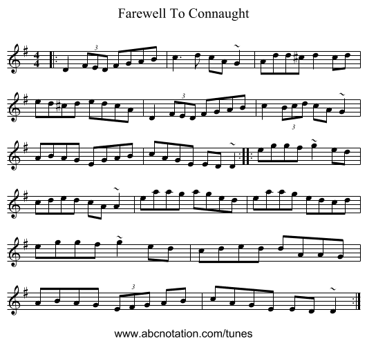 Farewell To Connaught - staff notation