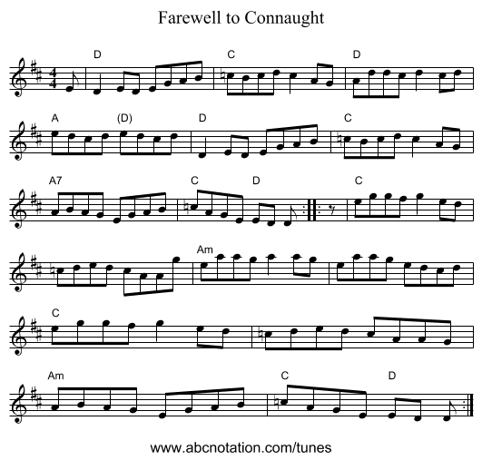 Farewell to Connaught - staff notation