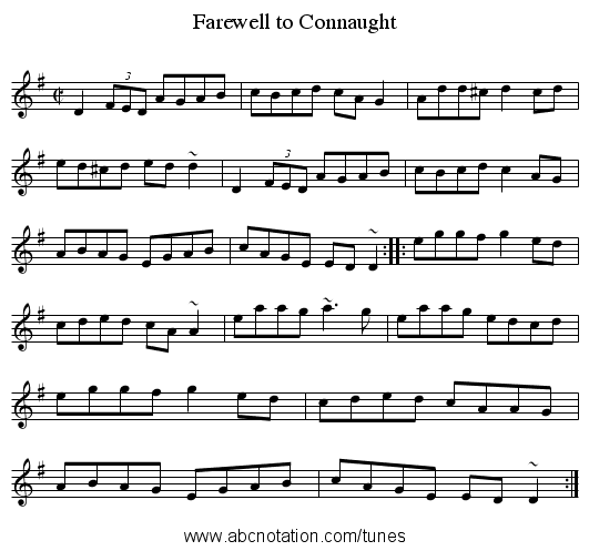 Farewell to Connaught - staff notation