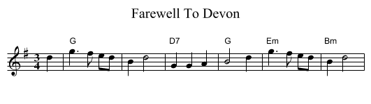 Farewell To Devon - staff notation