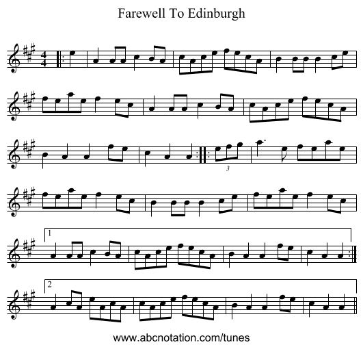 Farewell To Edinburgh - staff notation
