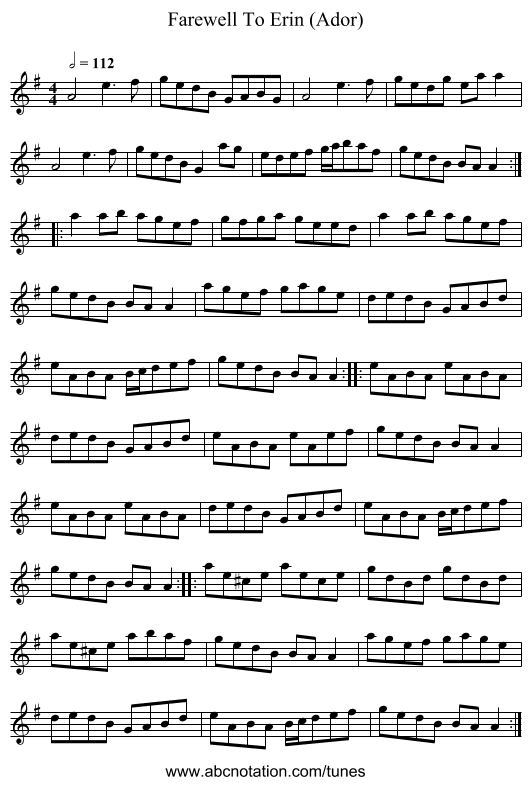 Farewell To Erin (Ador) - staff notation