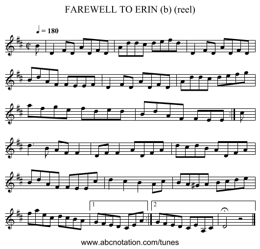 FAREWELL TO ERIN (b) (reel) - staff notation