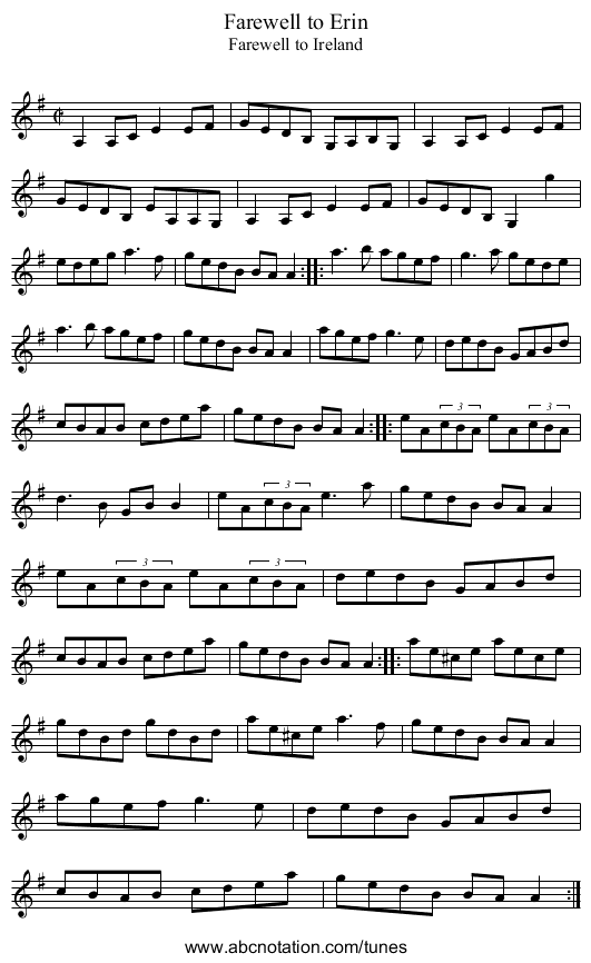 Farewell to Erin - staff notation