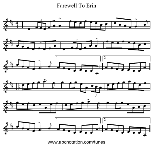 Farewell To Erin - staff notation
