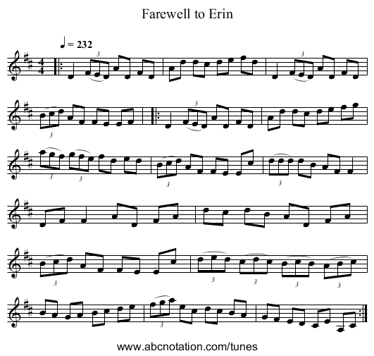 Farewell to Erin - staff notation
