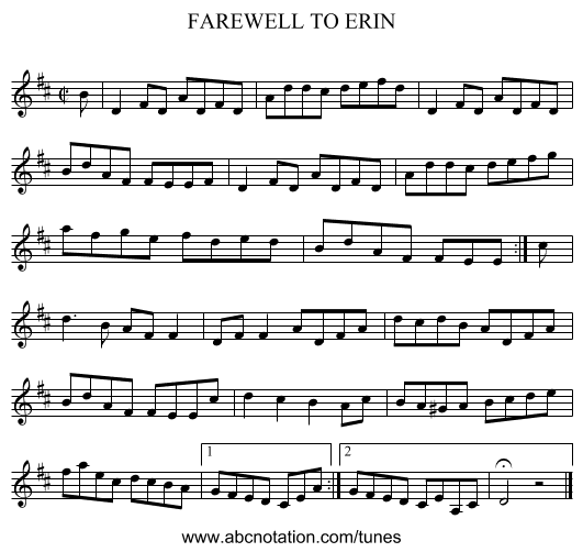 FAREWELL TO ERIN - staff notation