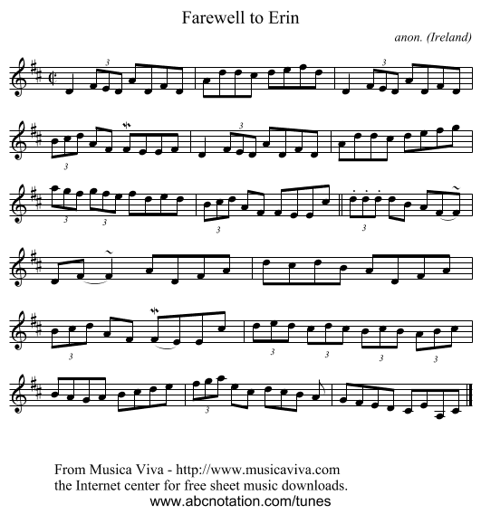 Farewell to Erin - staff notation