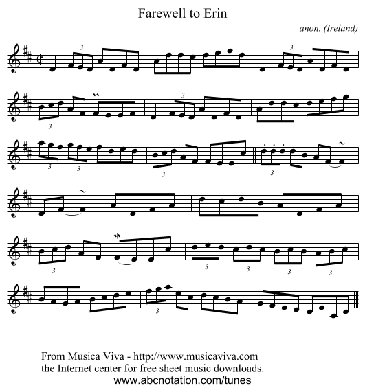 Farewell to Erin - staff notation