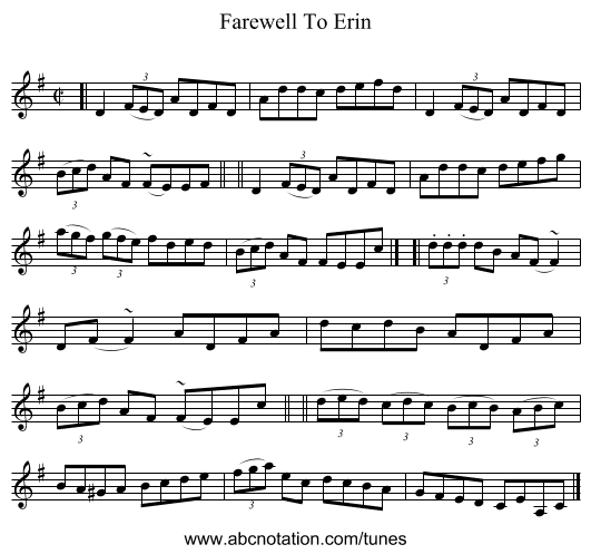 Farewell To Erin - staff notation