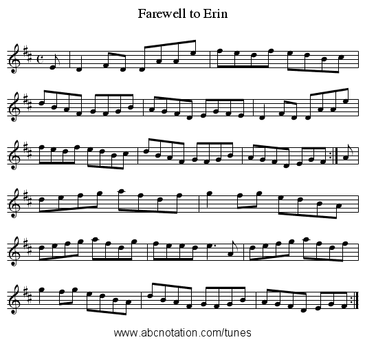 Farewell to Erin - staff notation