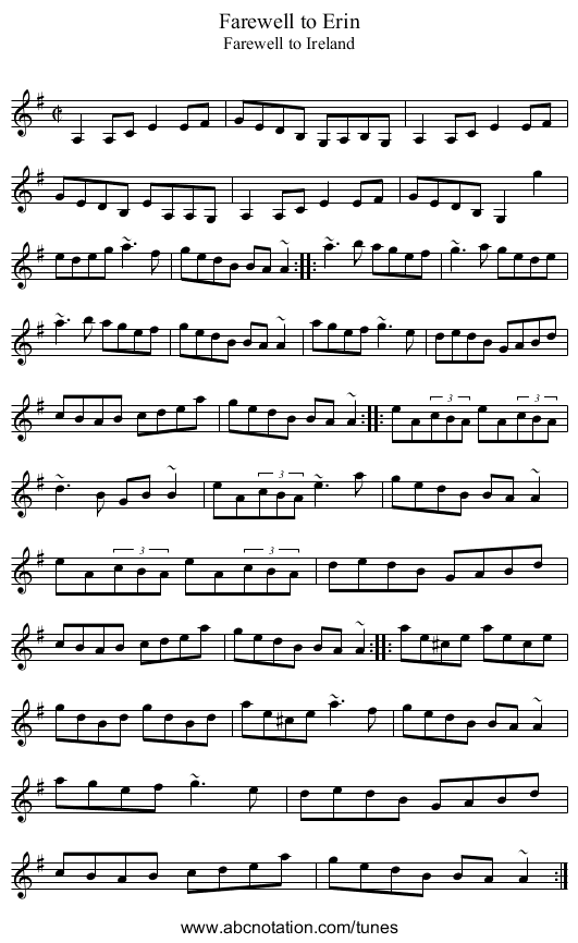 Farewell to Erin - staff notation