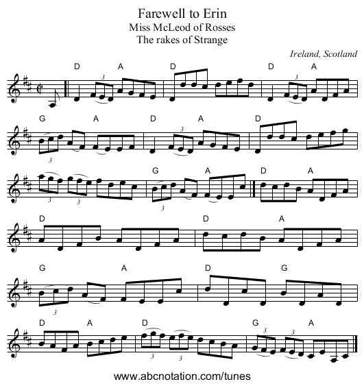 Farewell to Erin - staff notation