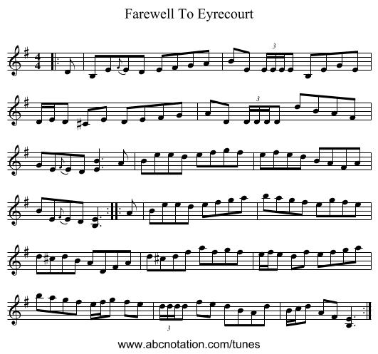 Farewell To Eyrecourt - staff notation