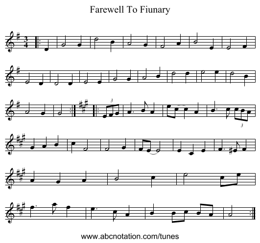 Farewell To Fiunary - staff notation