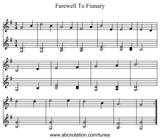Farewell To Fiunary - staff notation