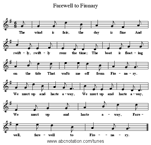 Farewell to Fiunary - staff notation