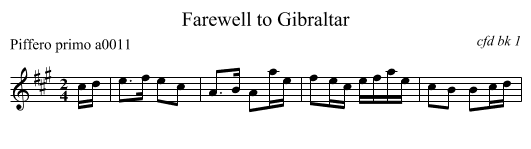 Farewell to Gibraltar - staff notation