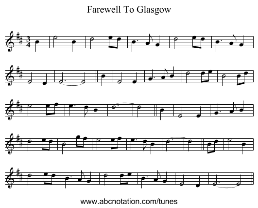 Farewell To Glasgow - staff notation