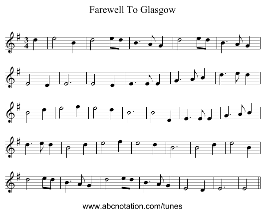Farewell To Glasgow - staff notation