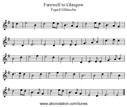 Farewell to Glasgow - staff notation