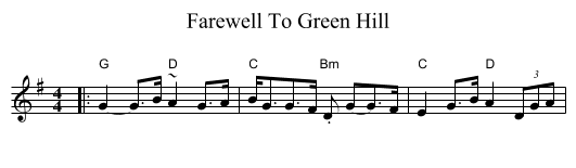 Farewell To Green Hill - staff notation