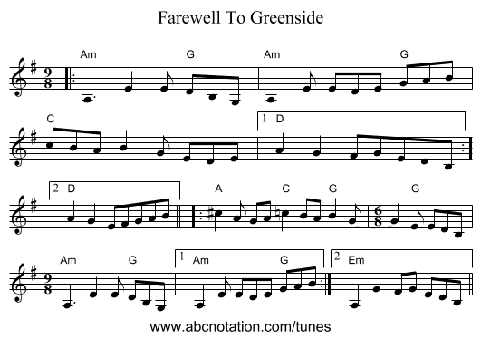 Farewell To Greenside - staff notation