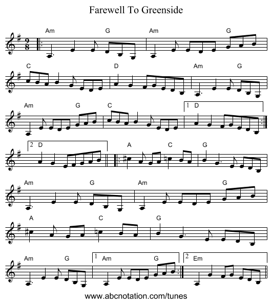 Farewell To Greenside - staff notation