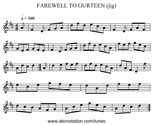FAREWELL TO GURTEEN (jig) - staff notation