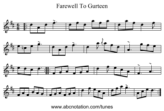 Farewell To Gurteen - staff notation