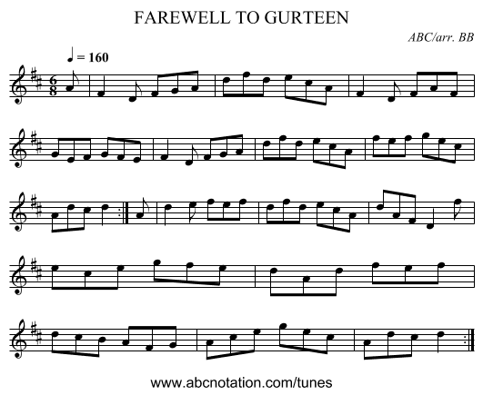 FAREWELL TO GURTEEN - staff notation