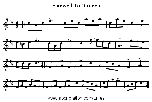 Farewell To Gurteen - staff notation