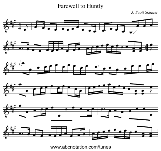 Farewell to Huntly - staff notation
