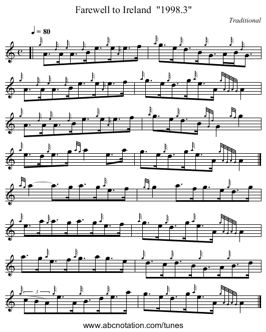 Farewell to Ireland  1998.3 - staff notation