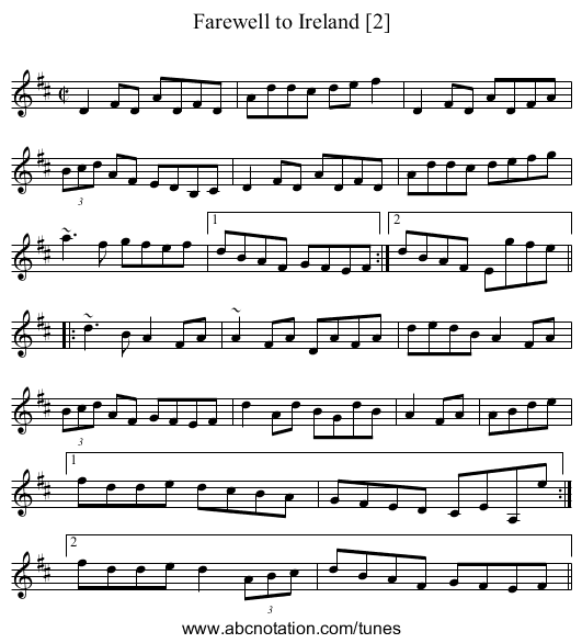 Farewell to Ireland [2] - staff notation