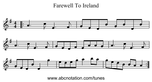 Farewell To Ireland - staff notation