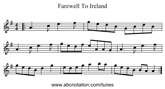 Farewell To Ireland - staff notation