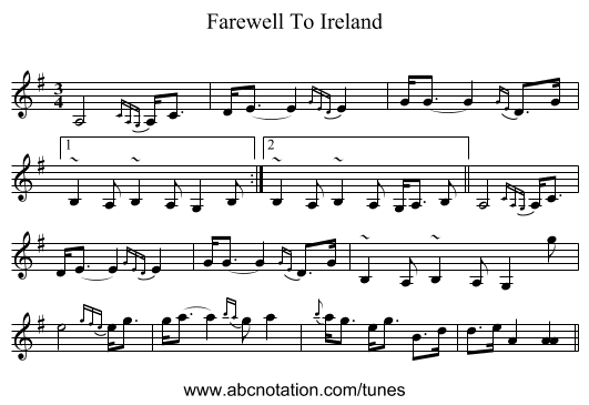 Farewell To Ireland - staff notation