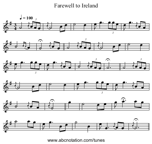 Farewell to Ireland - staff notation