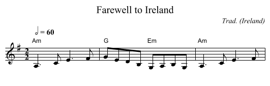 Farewell to Ireland - staff notation