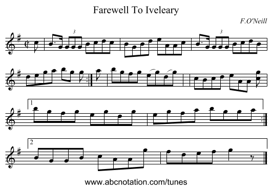 Farewell To Iveleary - staff notation