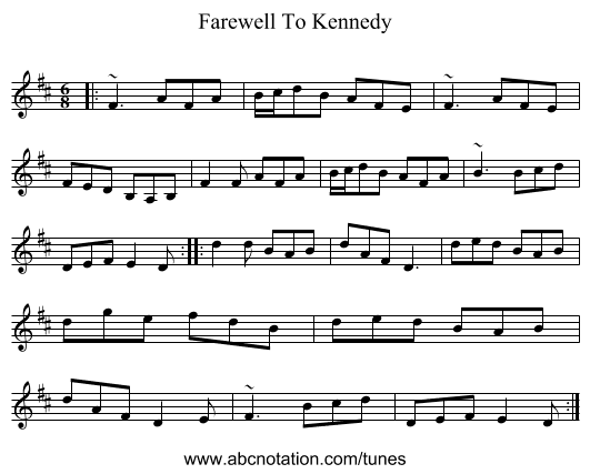Farewell To Kennedy - staff notation