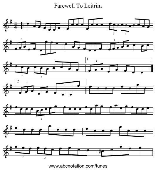 Farewell To Leitrim - staff notation