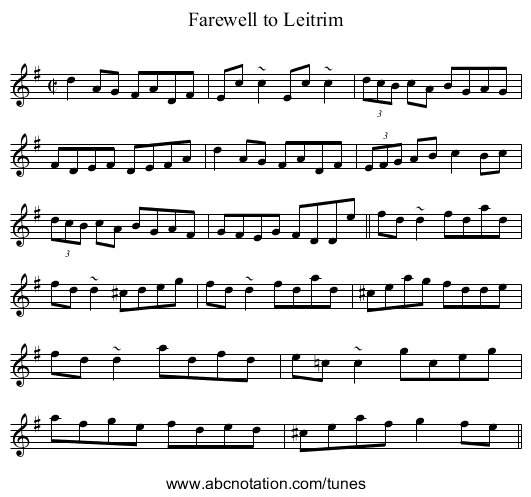 Farewell to Leitrim - staff notation