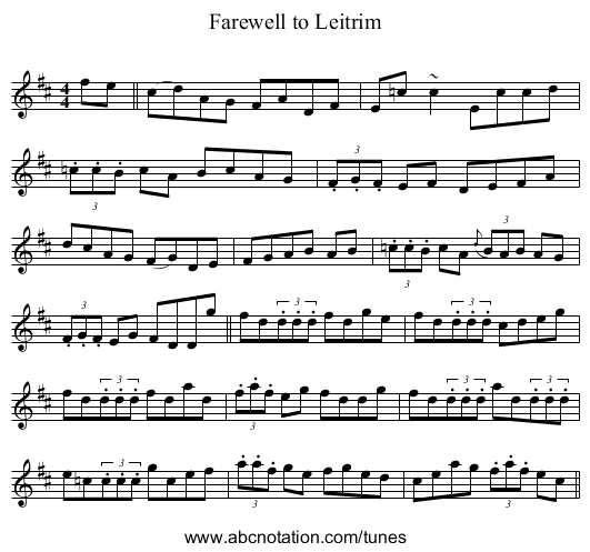 Farewell to Leitrim - staff notation