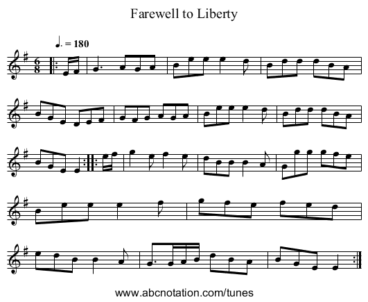 Farewell to Liberty - staff notation