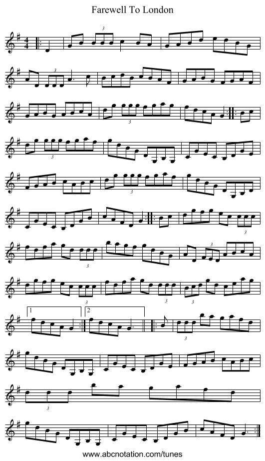 Farewell To London - staff notation