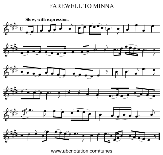 FAREWELL TO MINNA - staff notation