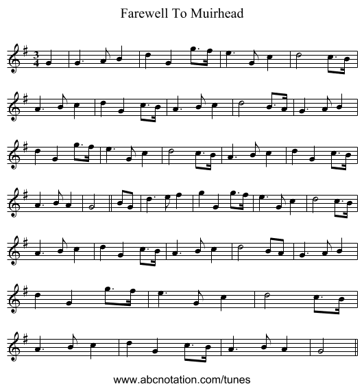 Farewell To Muirhead - staff notation