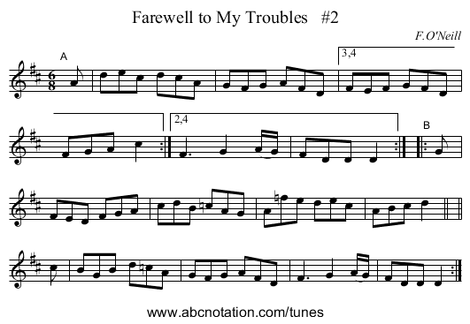 Farewell to My Troubles   #2 - staff notation